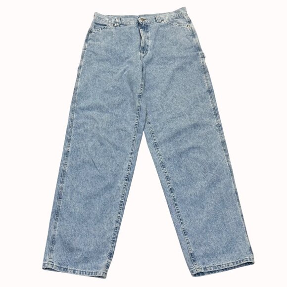 High Waisted Carpenter Jeans Size 14 Light Wash VTG 80s Riveted By Lee USA Made - Picture 2 of 15